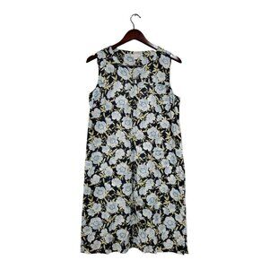 J Jill Love Linen Floral Sleeveless Dress Size S Pockets V Neckline Lightweight